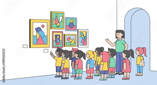 Children on a field trip at an art gallery.