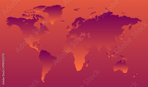 This gradient world map features red hues. Global network connectivity, international interaction, and a unified global space. Vector illustration.