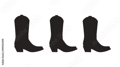 "Cowboy Boots Vector Silhouette Set | Western Footwear Classic Design | Black Outline Cowboy Boots Vector Graphic for Fashion, Rodeo Style, Logo, Icon, and Creative Projects"