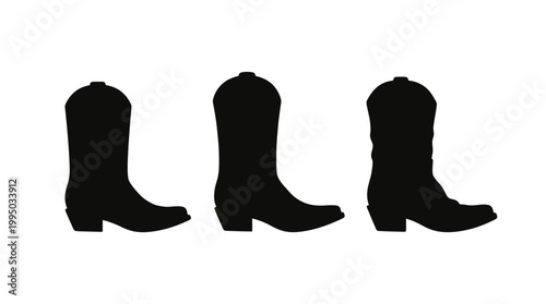 "Cowboy Boots Vector Silhouette Set | Western Footwear Classic Design | Black Outline Cowboy Boots Vector Graphic for Fashion, Rodeo Style, Logo, Icon, and Creative Projects"