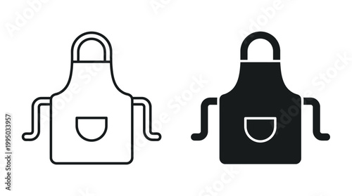 "Apron Vector Illustration Set | Black Silhouette and White Outline Kitchen Aprons | Cooking Attire Vector Graphic for Logo, Icon, Culinary Design, and Creative Projects"