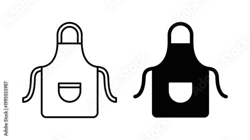 "Apron Vector Illustration Set | Black Silhouette and White Outline Kitchen Aprons | Cooking Attire Vector Graphic for Logo, Icon, Culinary Design, and Creative Projects"
