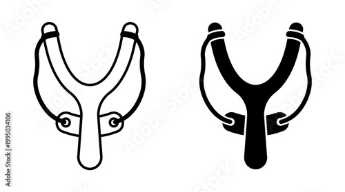 "Slingshot Vector Illustration Set | Black Outline and Solid Silhouette Design | Vintage Slingshot Vector Graphic for Logo, Icon, Clipart, and Creative Projects"