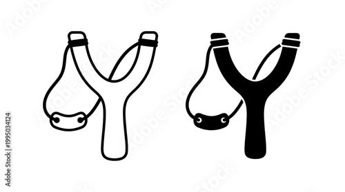 "Slingshot Vector Illustration Set | Black Outline and Solid Silhouette Design | Vintage Slingshot Vector Graphic for Logo, Icon, Clipart, and Creative Projects"
