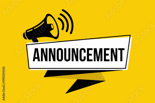 Yellow announcement megaphone banner template highlighting a black loudspeaker and sound waves for urgent public speech messaging