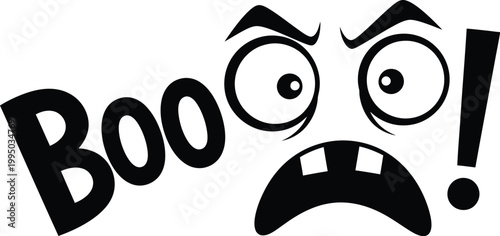 Cartoon illustration of a surprised and frightened face shouting boo
