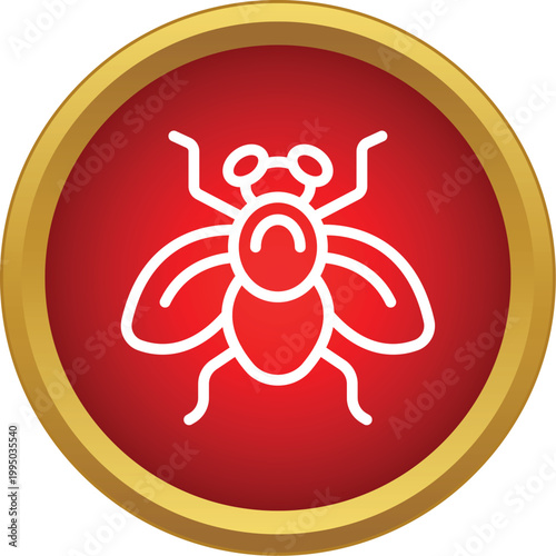 Fly insect outline icon on red background providing a warning or alert symbol