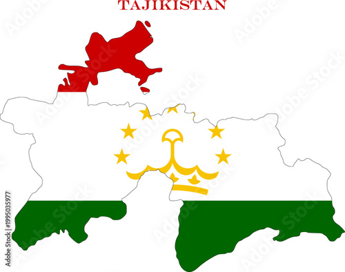 Tajikistan Map Flag Central Asia National Vector Outline Country