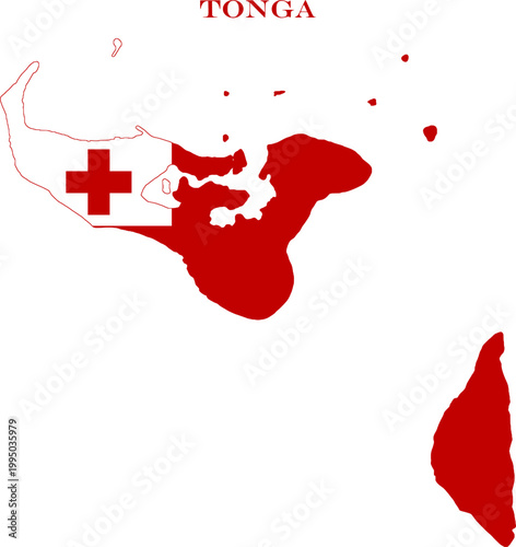 Tonga Map Flag Oceania Kingdom National Vector Outline Islands Art
