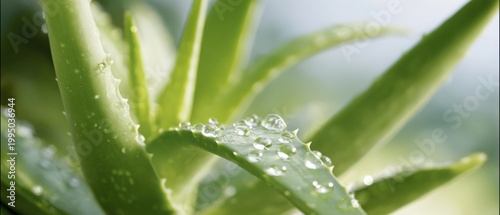 Macro of aloe vera leaf with water drops, natural skincare ingredient, fresh organic plant texture, hydration and wellness concept, beauty and cosmetic background
