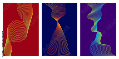 Vibrant abstract backgrounds a triptych of colorful flowing digital art