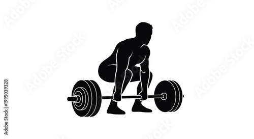 Weightlifter performing a deadlift exercise on transparent background silhouette