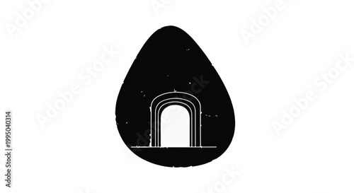 Minimalist rainbow gateway illustration on black background