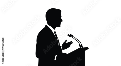A man giving a speech at a podium on transparent background silhouette
