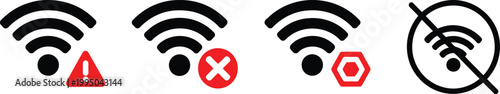 Wifi signal icons set vector illustration showing connection strength warning error and disabled states isolated on white background modern minimal design