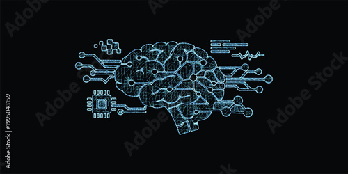 Artificial Intelligence Digital Brain with Circuit Board and Neural Network