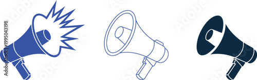 Megaphone loudspeaker icon set vector illustration with different styles announcement bullhorn communication symbol isolated on white background modern minimal design