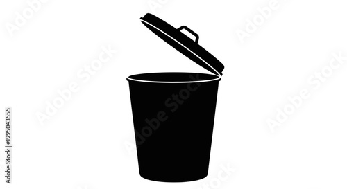 Black silhouette of an open trash can with a hinged lid