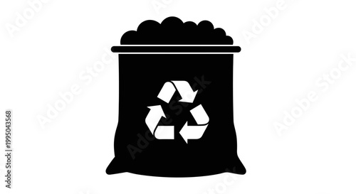 Black recycling bin icon with universal recycling symbol displayed prominently