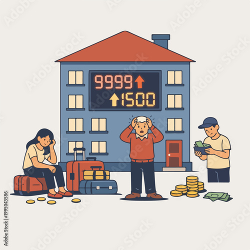 Rising Rent Prices Force Tenants to Move – Urban Housing Affordability Crisis Illustration