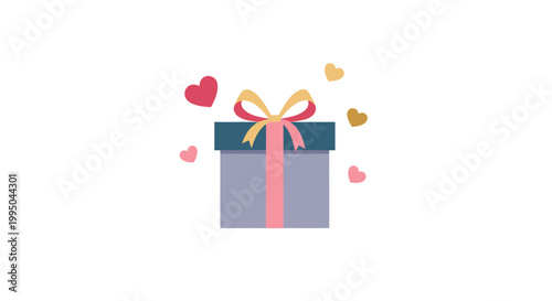 Gift box icon, present box symbol, colorful hearts, love gift, surprise package