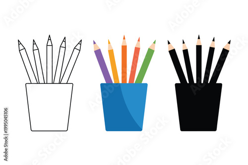Pencil stand icon symbol template for graphic and web design, stationery holder illustration for education, office, and creative workspace concepts.