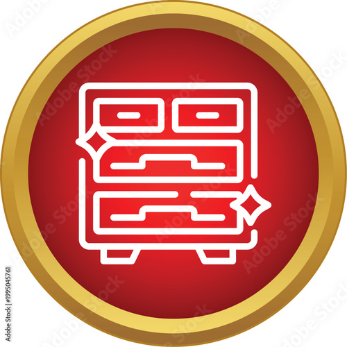 Cleaning dresser or chest of drawers icon on a red background