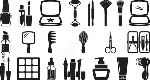 Collection of Beauty and Grooming Tools Icons Isolated