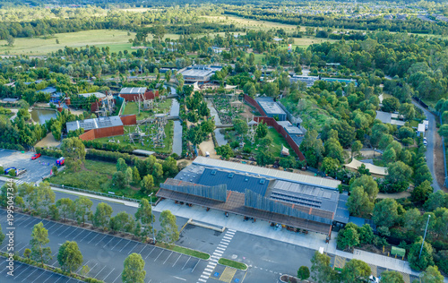 Aerial view of the Sydney Zoo wildlife and theme park in Eastern Creek on a sunny day in western Sydney in New South Wales, Australia