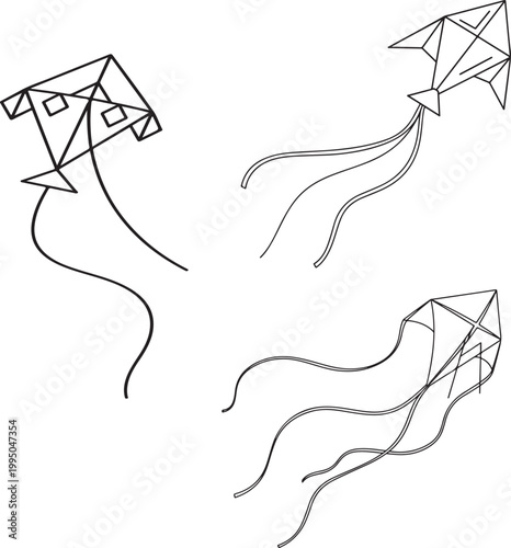 Colorful kites flying in the sky, of kite festival