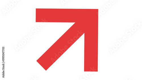 Red arrow pointing diagonally upwards and to the right indicating upward trajectory and progress diagonal trajectory progress movement direction abstract illustration business strategy