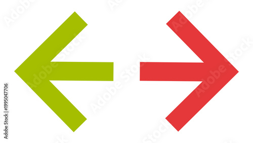 Green left arrow and red right arrow facing each other indicating exchange or opposite movement exchange opposite movement direction transfer comparison contrast different communication