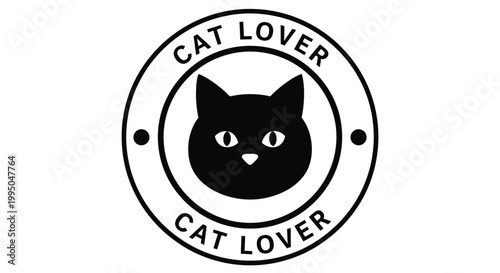 Minimalist vector graphic featuring a stylized cat head icon enclosed inside a circular text border emblem