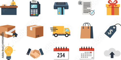 Ecommerce and business icons set with delivery payment shopping and logistics vector illustration