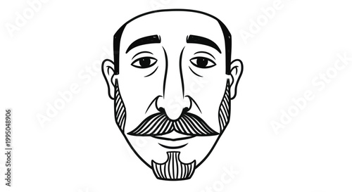 Minimalist vector illustration of a middle aged man with a classic mustache and a goatee beard