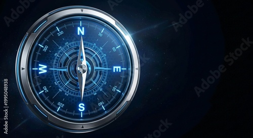 A stylized conceptual 3D render of a technical compass face.