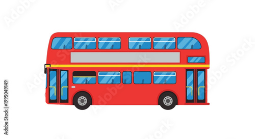 Iconic red double decker bus depicted as a clean flat vector graphic design for urban travel