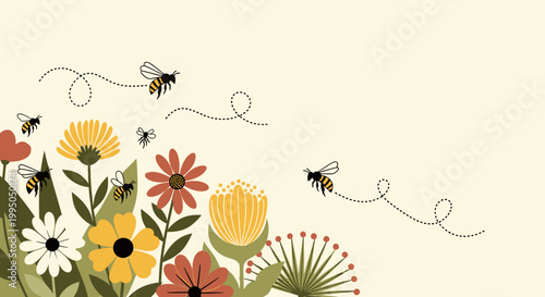 A cheerful illustration of a bee near a daisy, conveying themes of nature, growth, and industriousness. Perfect for springtime marketing or eco-friend