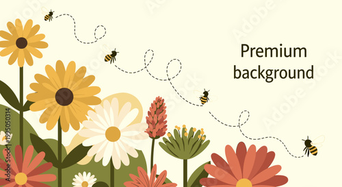 Vibrant, stylized flowers create a cheerful and optimistic mood, perfect for website banners, social media content, or marketing campaigns promoting g