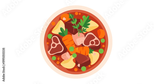 Hearty Beef Stew with Vegetables, Carrots, Potatoes, and Peas - Top View