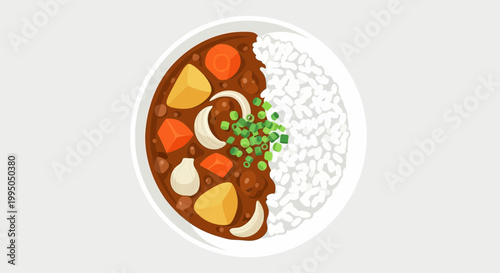 Japanese Curry Rice Bowl with Vegetables, Delicious Comfort Food