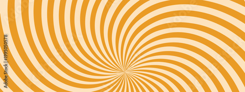 Swirl groovy Starburst. Retro sunshine with spiral sun rays. Summer radial background. Vintage Vector illustration.