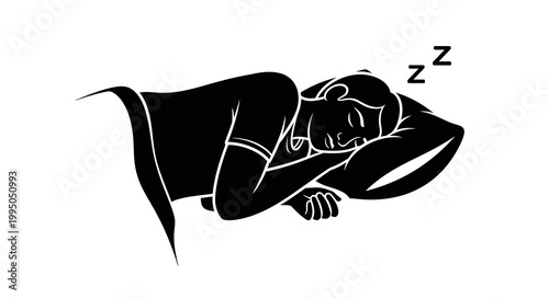 A black silhouette of a person peacefully sleeping on a pillow