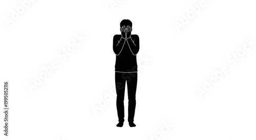 Silhouette of a person covering their eyes with both hands
