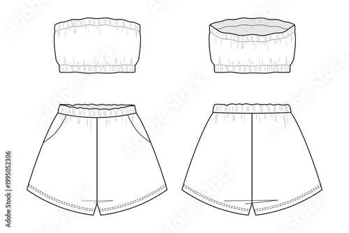 Home wear gathered top and shorts