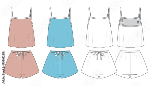 Set of Womens Pajamas, top and shorts