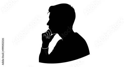 Silhouette of a man in deep thought hand to chin