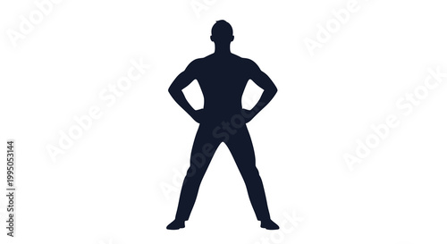 Silhouette of a muscular man standing with hands on hips