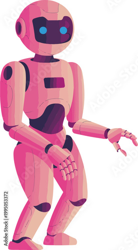 Modern pink humanoid robot character vector illustration representing artificial intelligence technology future automation and robotic engineering for sci-fi and digital innovation designs.