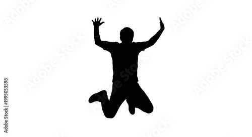 Silhouette of a person jumping with arms raised in celebration